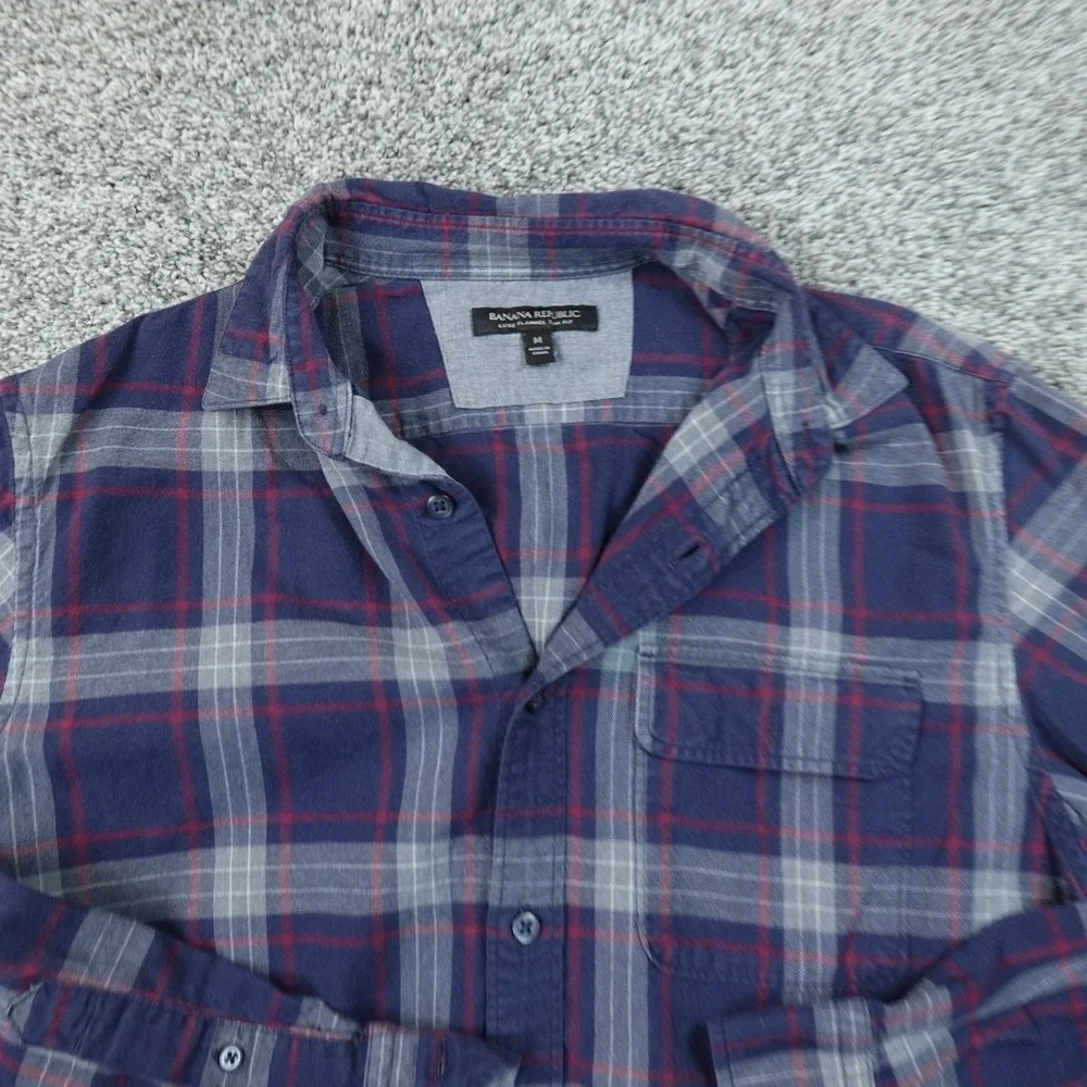 Banana Republic Shirt Mens M Blue Plaid Flannel Slim Fit Button Up Long Sleeve